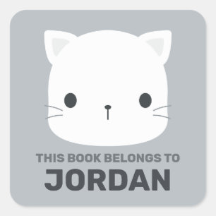 Cute Little Cat with Personalised Name Square Sticker