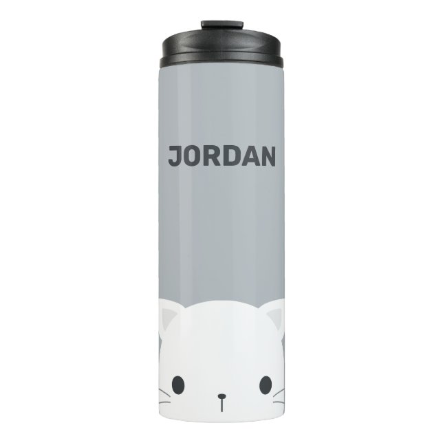 Cute Little Cat with Personalised Name Thermal Tumbler (Front)