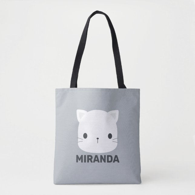 Cute Little Cat with Personalised Name Tote Bag (Front)