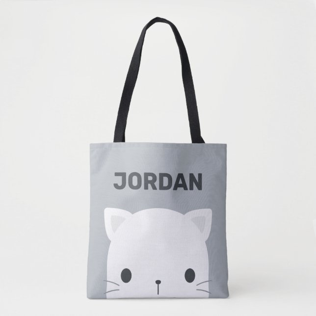 Cute Little Cat with Personalised Name Tote Bag (Front)