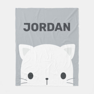 Cute Little Cat with Personalized Name Fleece Blanket