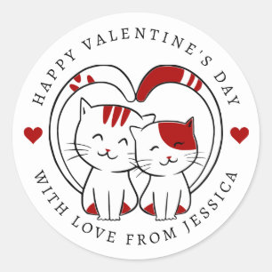 Cute Little Cats Happy Valentine's Day Classic Round Sticker