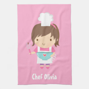 Cute Little Chef Baker Girl Personalized Tea Towel