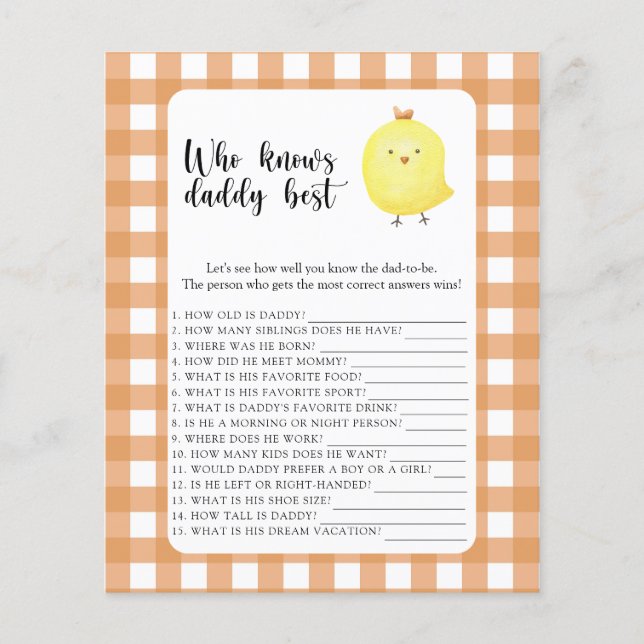 Cute little chicken - Who knows daddy best game (Front)
