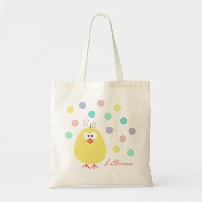 Cute Little Chickie Custom Name Easter Tote Bag (Front)