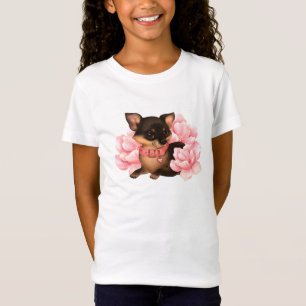 Cute little chihuahua dog with pink flowers T-Shirt