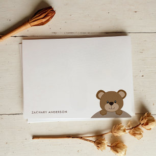 Cute Little Choco Brown Bear Kids Name Stationery Card