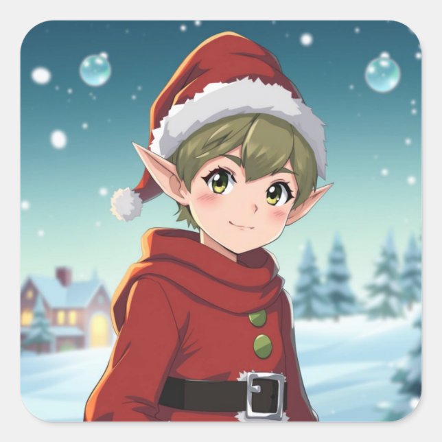 Cute Little Christmas Elf  Square Sticker (Front)