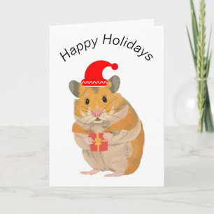 Cute little Christmas Hamster holding a present Card
