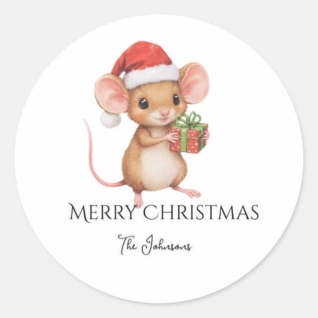 Cute little Christmas mouse  Classic Round Sticker (Front)