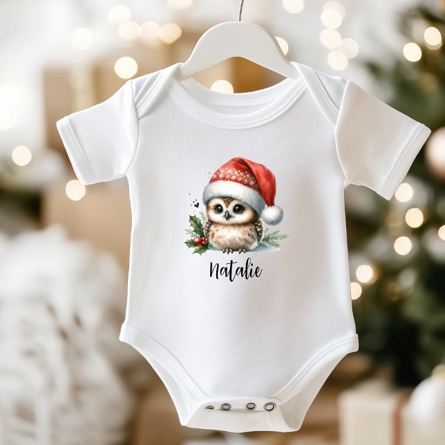 Cute Little Christmas Owl Name Baby Bodysuit (Cute Little Christmas Owl Name Baby Bodysuit)