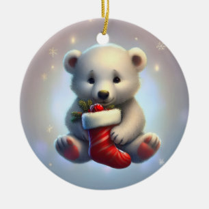 Cute Little Christmas Polar Bear Ceramic Tree Decoration