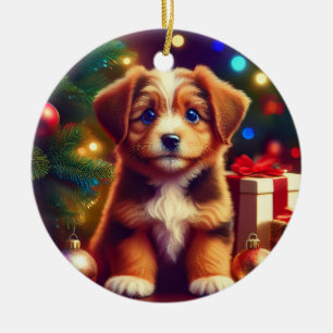 Cute Little Christmas Puppy Ceramic Tree Decoration