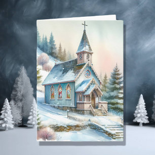 Cute Little Church on Snowy Day   Christmas Card