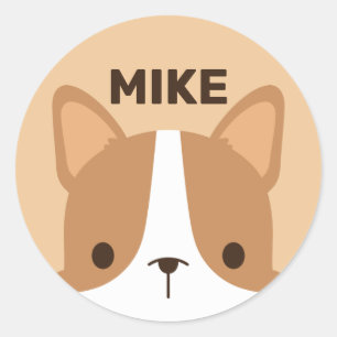 Cute Little Corgi Dog with Personalised Name Classic Round Sticker
