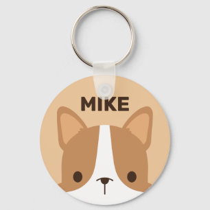 Cute Little Corgi Dog with Personalized Name Key Ring