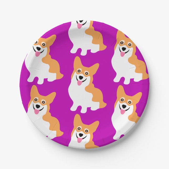Cute Little Corgi Pattern Custom Colour Paper Plate (Front)