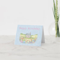 Cute Little Cottage House in Flowers Birthday