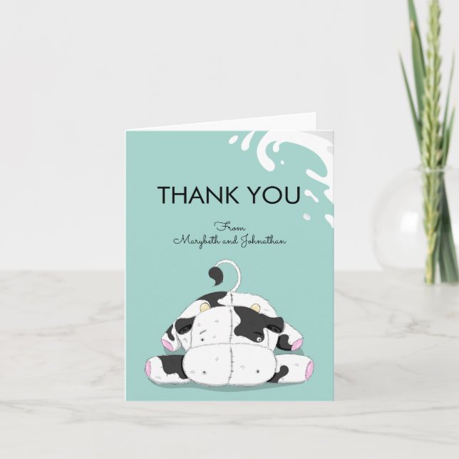 Cute Little Cow Baby Shower Thank You Card (Front)
