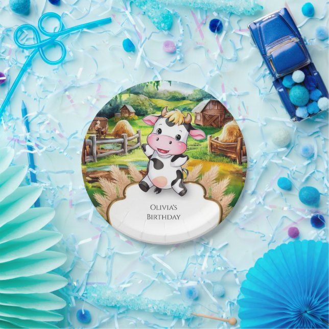 Cute Little Cow Birthday Paper Plate (Party)