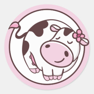 Cute Little Cow Classic Round Sticker