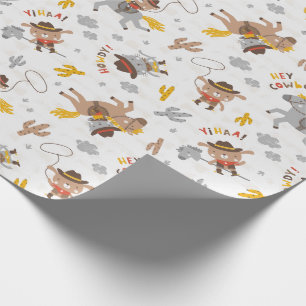 Cute Little Cowboy Bear, Dog and Cat on horses Wrapping Paper