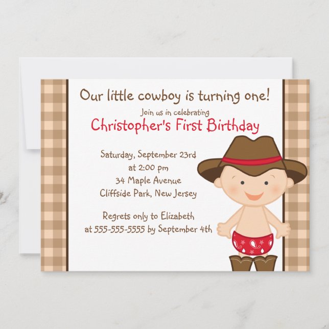 Cute Little Cowboy Birthday Party Invitations (Front)