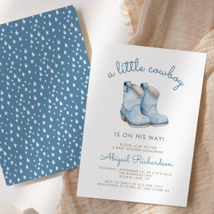 Cute Little Cowboy Blue Boy Baby Shower Invitation