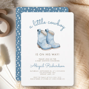 Cute Little Cowboy Blue Boy Baby Shower Invitation