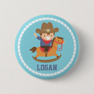Cute Little Cowboy on Rocking Horse 6 Cm Round Badge