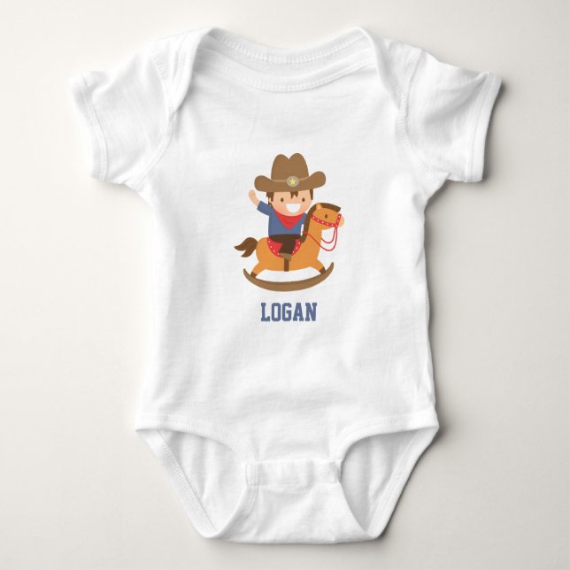 Cute Little Cowboy on Rocking Horse Baby Boys Baby Bodysuit (Front)