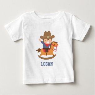Cute Little Cowboy on Rocking Horse Baby Boys Baby T-Shirt