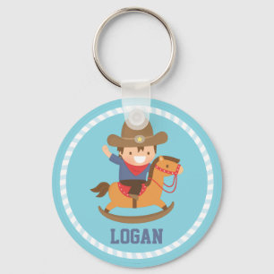 Cute Little Cowboy on Rocking Horse Keychain