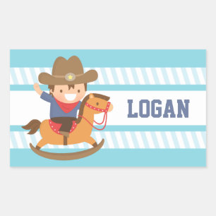 Cute Little Cowboy Rocking Horse Name Stickers