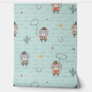 Cute Little Cowboy Sheriff Bear on blue Wallpaper
