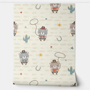 Cute Little Cowboy Sheriff Bear on cream Wallpaper