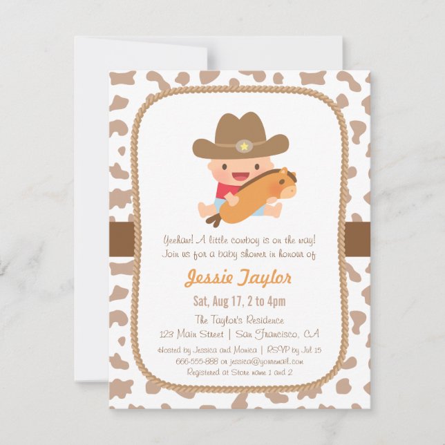 Cute Little Cowboy Western Baby Shower Invitations (Front)