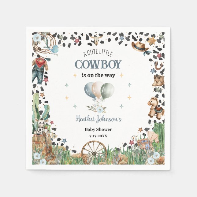 Cute Little Cowboy Western Watercolor Baby Shower Napkin (Front)