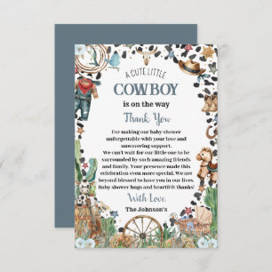 Cute Little Cowboy Western Watercolor Baby Shower Thank You Card