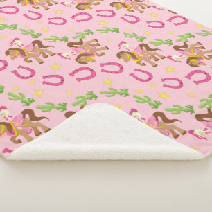Cute Little Cowgirl Pattern Sherpa Blanket