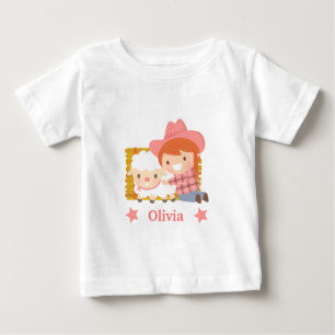 Cute Little Cowgirl with Lamb For Baby Girls Baby T-Shirt