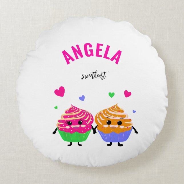 Cute little cupcakes round cushion (Front)