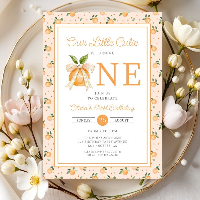 Cute Little Cutie Orange Citrus 1st Birthday Invitation (Creator Uploaded)