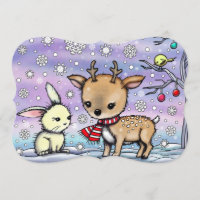 Cute Little Deer and Bunny Illustrated Art
