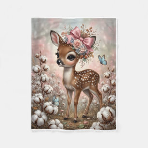 Cute Little Deer Decorated With Flowers And Cotton Fleece Blanket