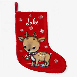 Cute Little Deer Illustrated Art Small Christmas Stocking