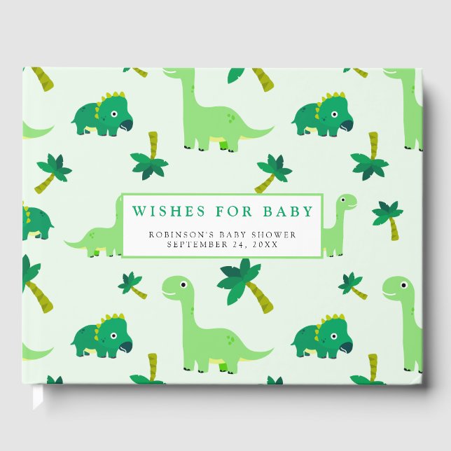 Cute Little Dino Baby Shower Guest Book (Front)