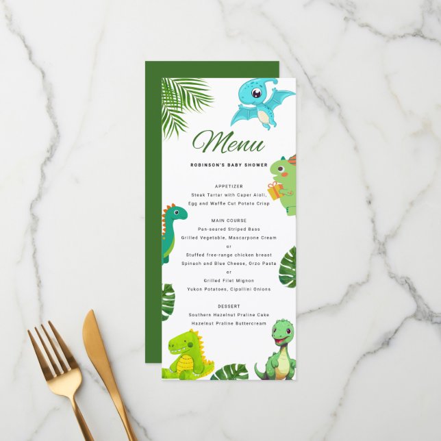 Cute Little Dino Baby Shower Menu (Front/Back In Situ)