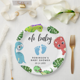 Cute Little Dino Baby Shower Paper Plate