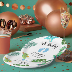 Cute Little Dino Baby Shower Paper Plate
